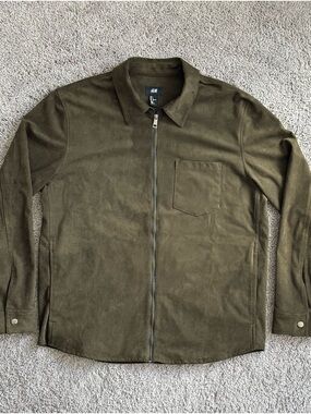 H&M Olive Green Suede-Look Zip-Up Jacket
